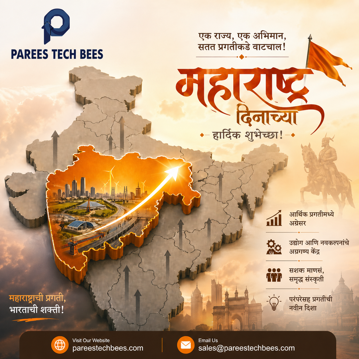Maharashtra Day Corporate Creative - Growth & Progress Theme Banner